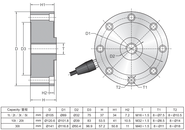 美国传力DBSL-5T称重传感器尺寸