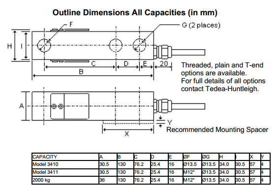 3410-1500lb称重传感器产品尺寸