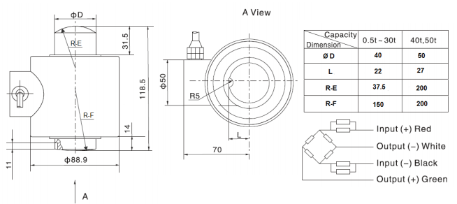BM14C-C3称重传感器产品尺寸图