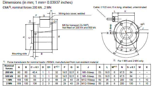 C6A力传感器产品尺寸图