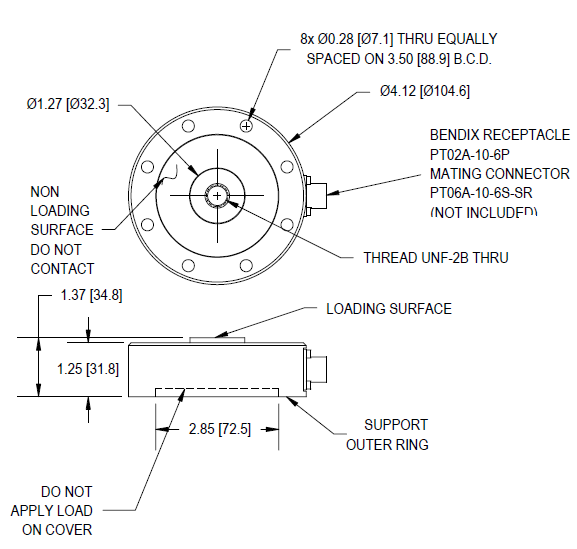 LCF450-2000lb力传感器产品结构尺寸