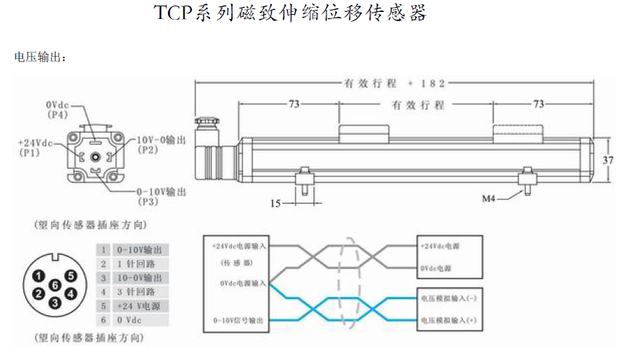 TCP磁致伸缩位移传感器尺寸图