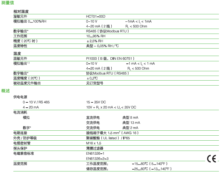 EE160温湿度变送器参数